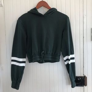 Dark green, cinched, cropped hoodie